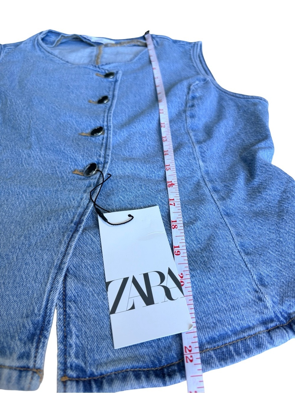 Zara Denim Vest XL BNWT Light Wash Button Front Waistcoat 90s Western - Picture 9 of 9
